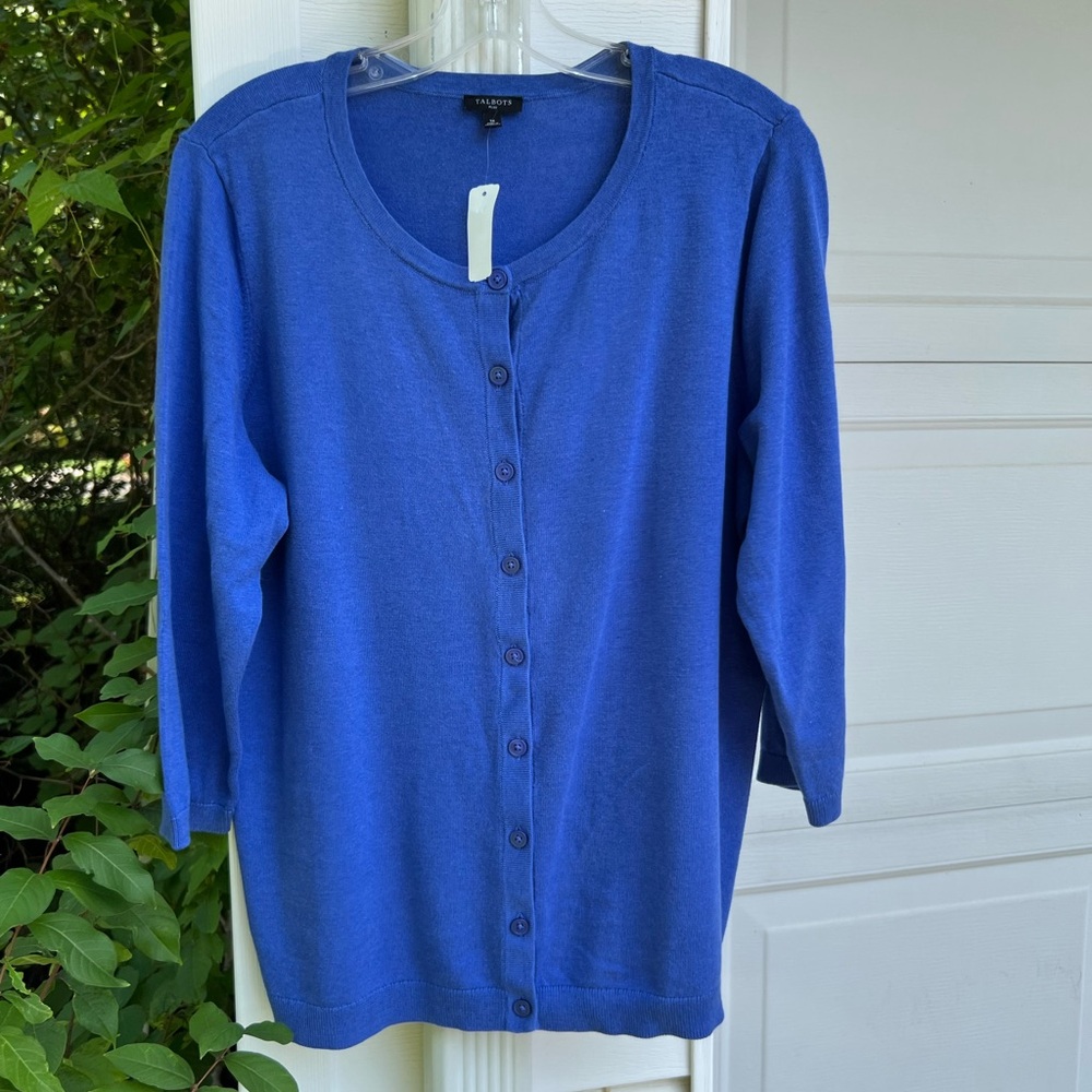 NWT Talbots Pretty Royal Blue 3/4 Sleeve Charming Cardigan